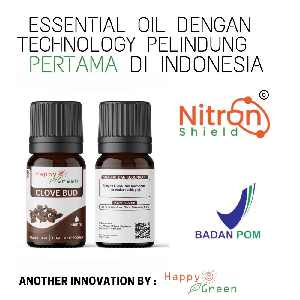 BPOM Happy Green Clove Bud Essential Oil - Minyak Bunga Cengkeh 100% Murni Pure Garansi Uang Kembali