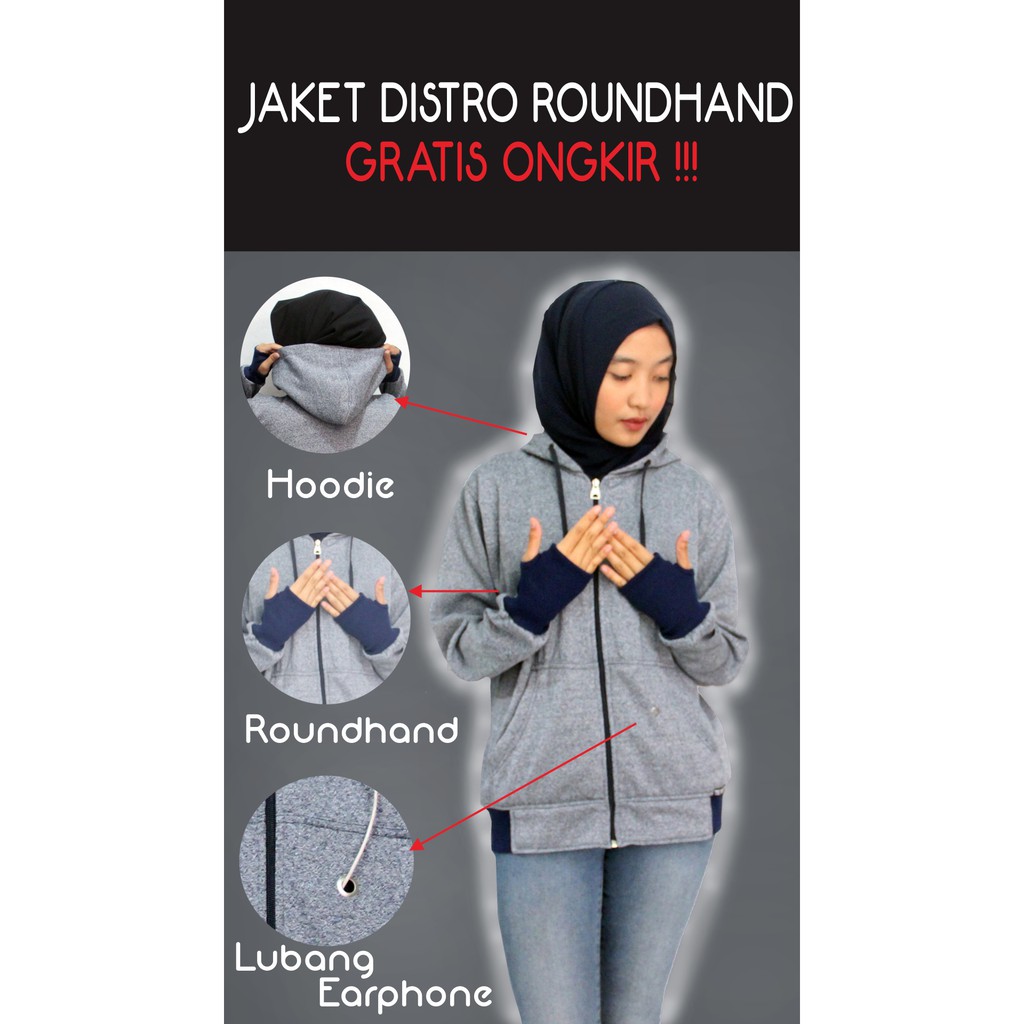 JAKET ROUNDHAND HOODIE LUBANG EARPHON jaket kekinian / jaket unik/ jaket lubang headset/ kepala