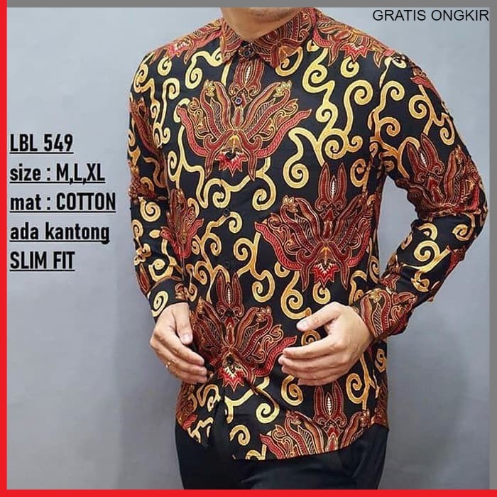 KEMEJA PRIA BATIK LENGAN PANJANG HEM BAHAN KATUN HALUS 40S LBL 549 BAJU MEWAH MODERN BY PENDEK JAKARTA PLATINUM