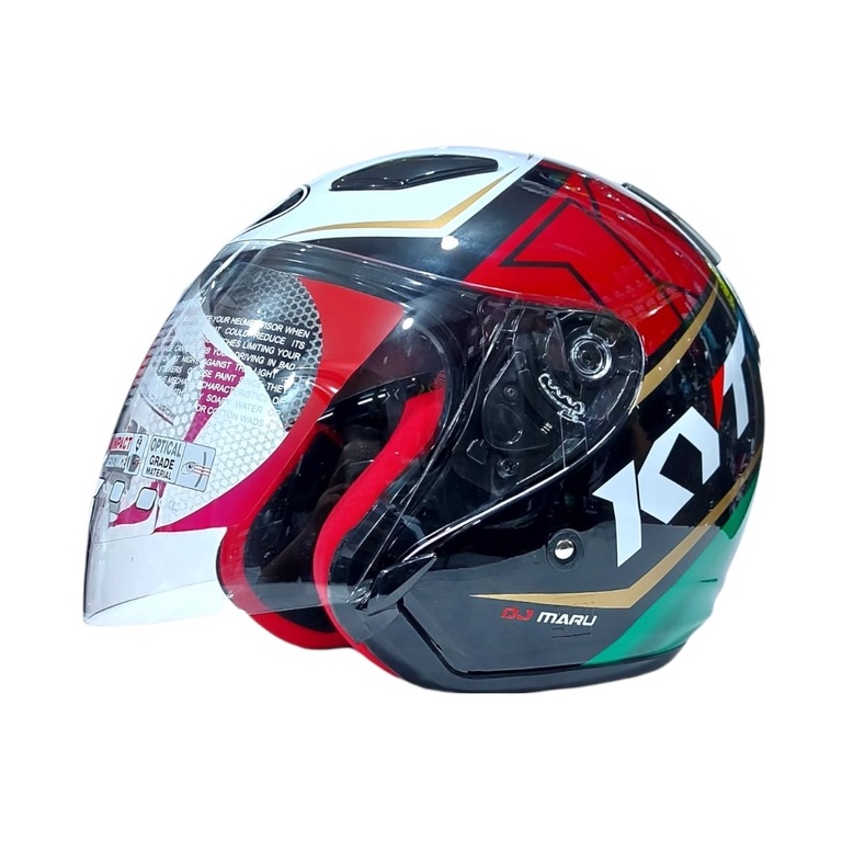 Helm KYT DJ MARU Motif Seri #17 Black Green Red Maroon Half Face ORIGINAL