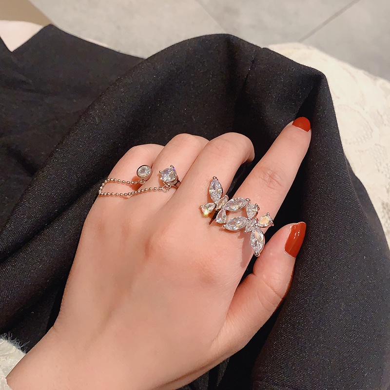 Cincin Rantai Berlian Gaya Retro Harajuku Untuk Aksesoris