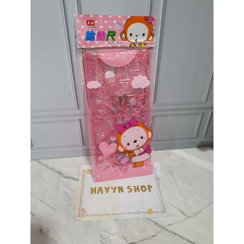 garisan isi 2 pcs untuk cetak gambar/garisan sablon/penggaris design/siru/penggaris set 2-Pink