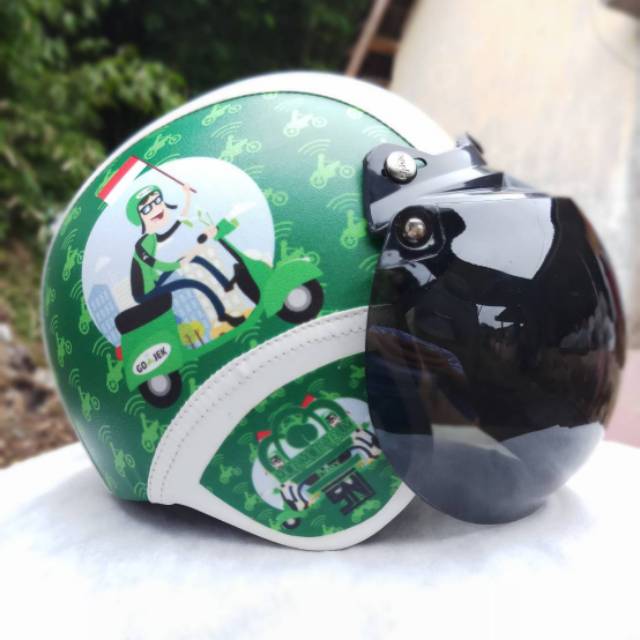 Helm Bogo Sni Dewasa "Rebo Gojek List Putih Kaca Boda Original