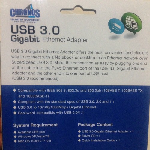 Chronos USB3.0 Gigabit LAN Ethernet Adapter