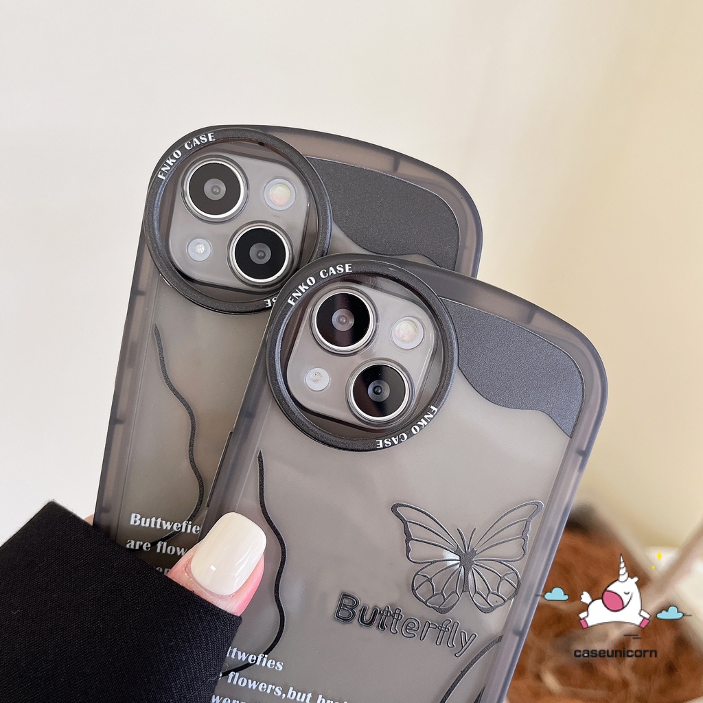 IPHONE Casing Kompatibel Untuk Iphone 11 14 13 12 Pro Max 7 8 6 6s Plus X XS Max Se 2020 13Pro Max Mewah Hitam Retro Kupu-Kupu Lembut Lensa Bulat Airbag TPU Shockproof Case