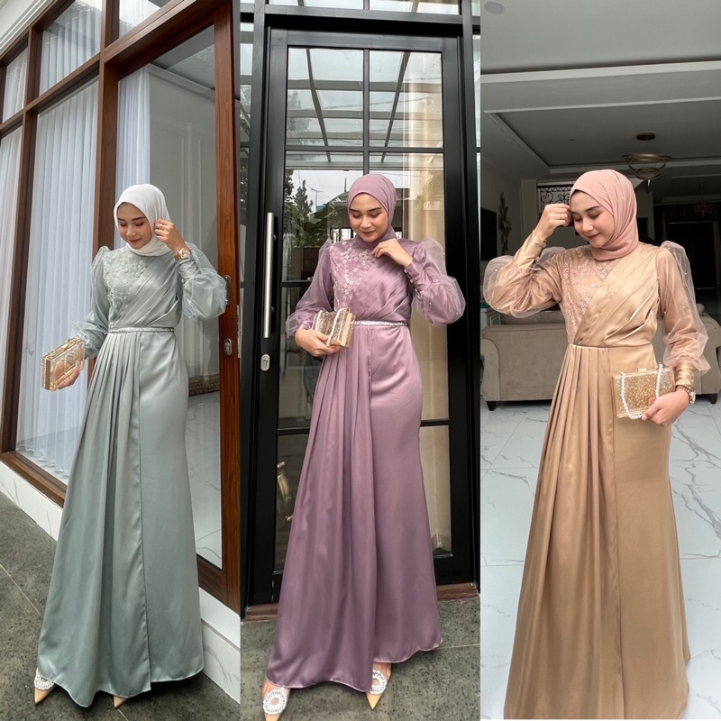 Jual Termurah Salwa Dress Tulle Mutiara Model Gamis Brokat Terbaru