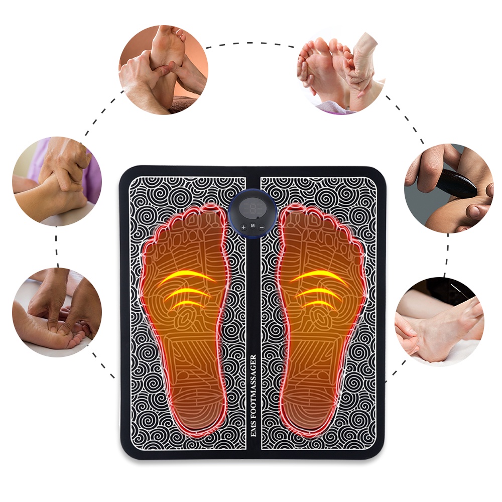 Ems Electric Foot Massage Pad Recharge Pulse Akupunktur Meningkatkan Sirkulasi Darah Pereda Nyeri