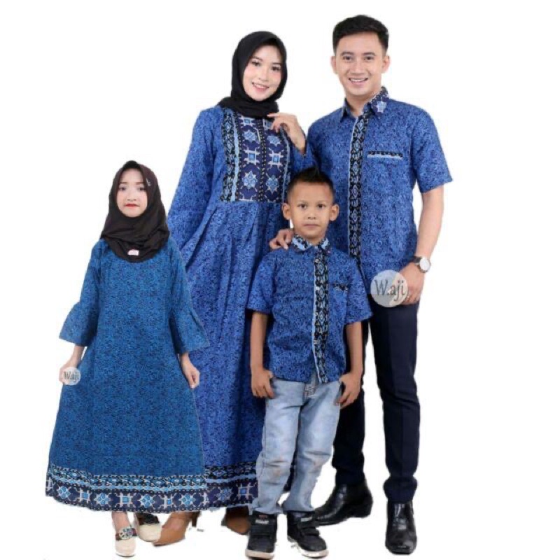 Baju Batik Couple Keluarga Modern Set Seragam Sarimbit Batik Couple Family Sragam Kemeja Kerja Dress Pesta Lamaran Kondangan Pasangan Ayah Ibu Dan Anak Laki laki Cowo Cowok Cewek Perempuan Kekinian Jumbo Busui Mega Biru Batik Pekalongan Murah Terbaru