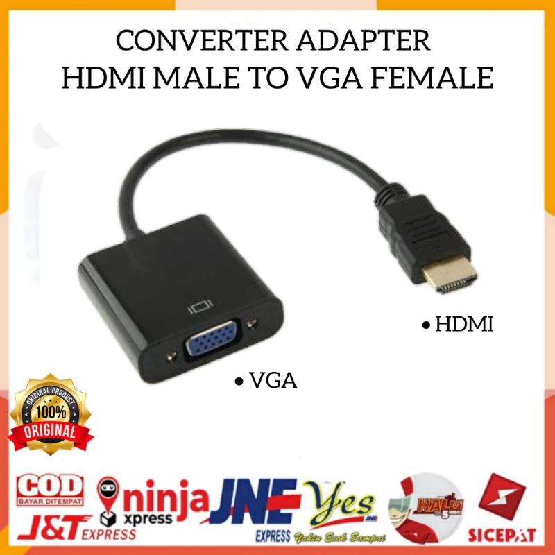 KABEL HDMI TO VGA CONVERTER ADAPTER CABLE MALE TO FEMALE UNTUK LAPTOP KE PROYEKTOR ORIGINAL