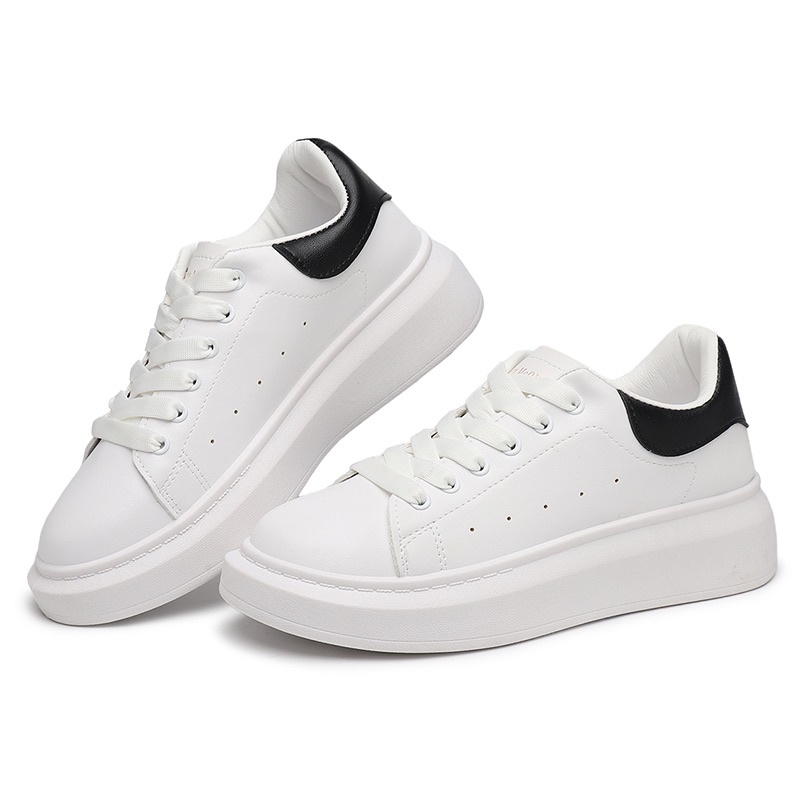 SEVEN_DAY SEPATU SNEAKERS WANITA KOREA IMPORT TALI CASUAL SHOES PUTIH H-110-Putih mix Hitam