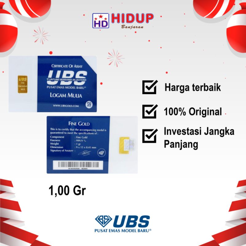 UBS gold SNI press 1.000 gram/Logam Mulia/Emas/Investasi