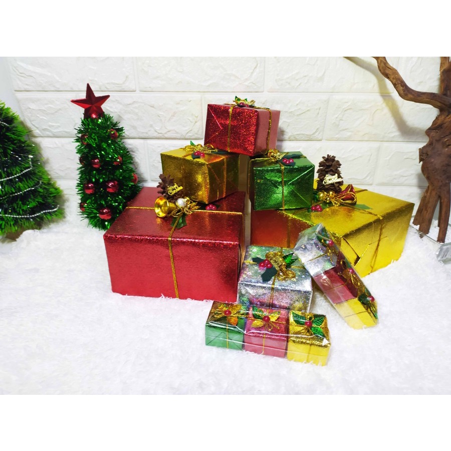 Miniatur Kado Natal MEDIUM - Kotak Kado Hiasan Pohon Natal