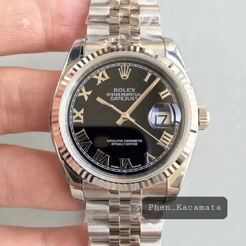 JAM TANGAN PRIA ROLEX DATEJUST 36MM 904L BLACK DIAL SWISS
