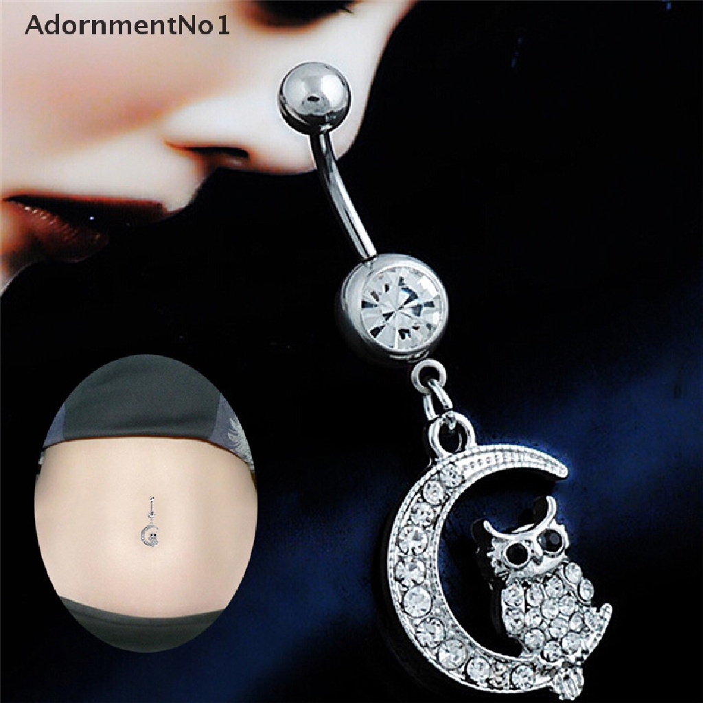 (AdornmentNo1) Anting Tindik Pusar Motif Bulan + Burung Hantu Putih Untuk Perhiasan Wanita