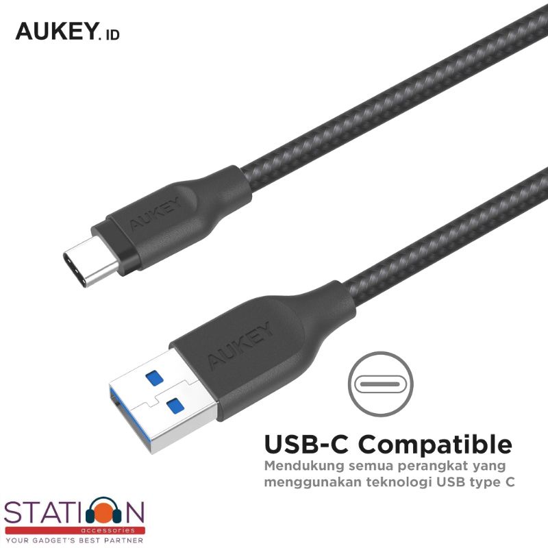 Kabel Charger Type C Aukey CB-AC2 2M Braided Black