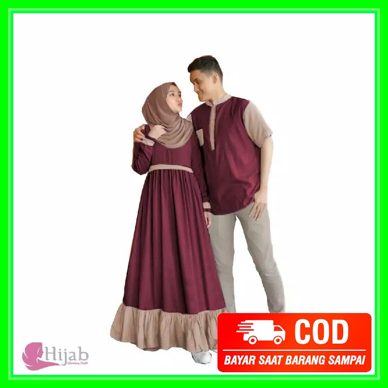 Baju Gamis Couple Pasangan Remaja Suami Istri Pesta Lebaran Kekin CD895 Couple Muslim Aron Cp Fash