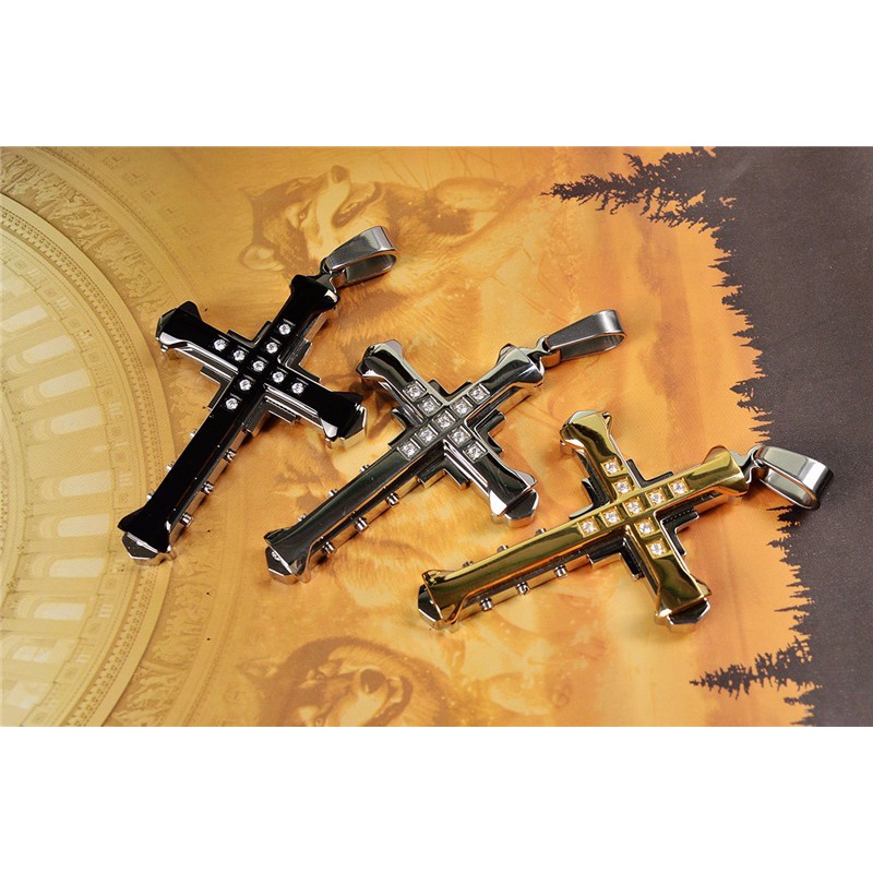 The Dark Knight Same Style Men's Crystal Cross Pendant Silver Gold Black Stainless Steel Cross Pendant Necklace