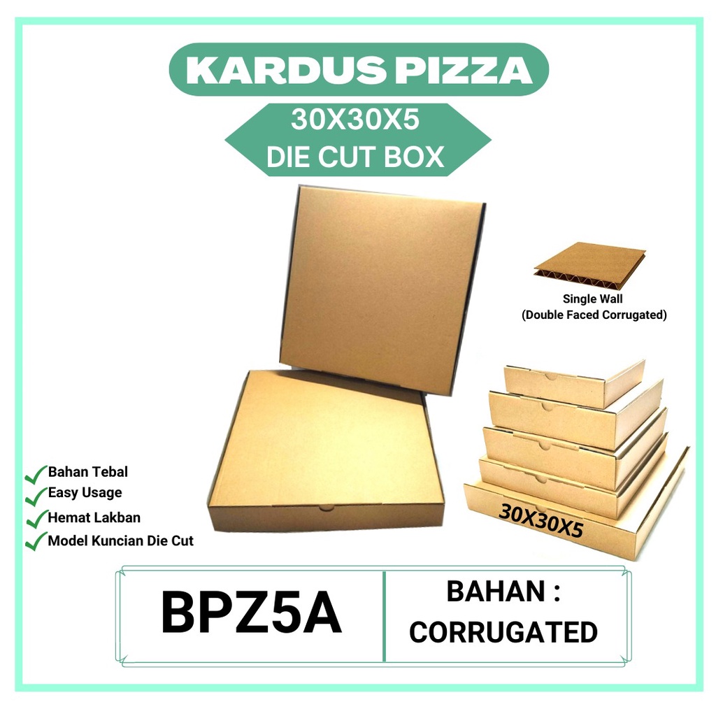 Kardus Pizza 30X30X5 Die Cut Eflute (BPZ5A-Corrugated)