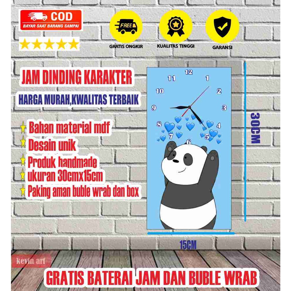 Jam dinding Wall Clock Minimalis Modern Elegan Dekorasi Hadiah Kado ulang tahun Murah Biru Pink Karakter Panda Beruang Lucu Unik Koleksi Terbaru