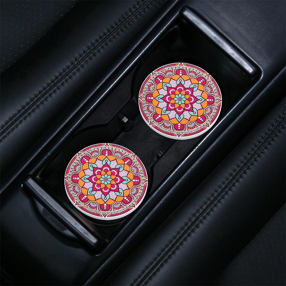 Populer Coaster Berlian Imitasi Mobil Anti-Selip Auto Interior Mandala Water Cup Pad