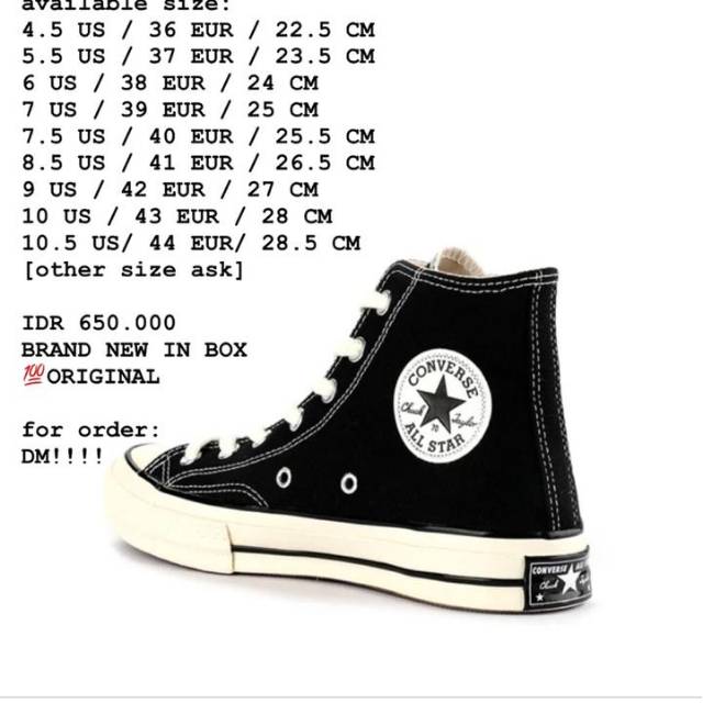 Size converse 70s on sale