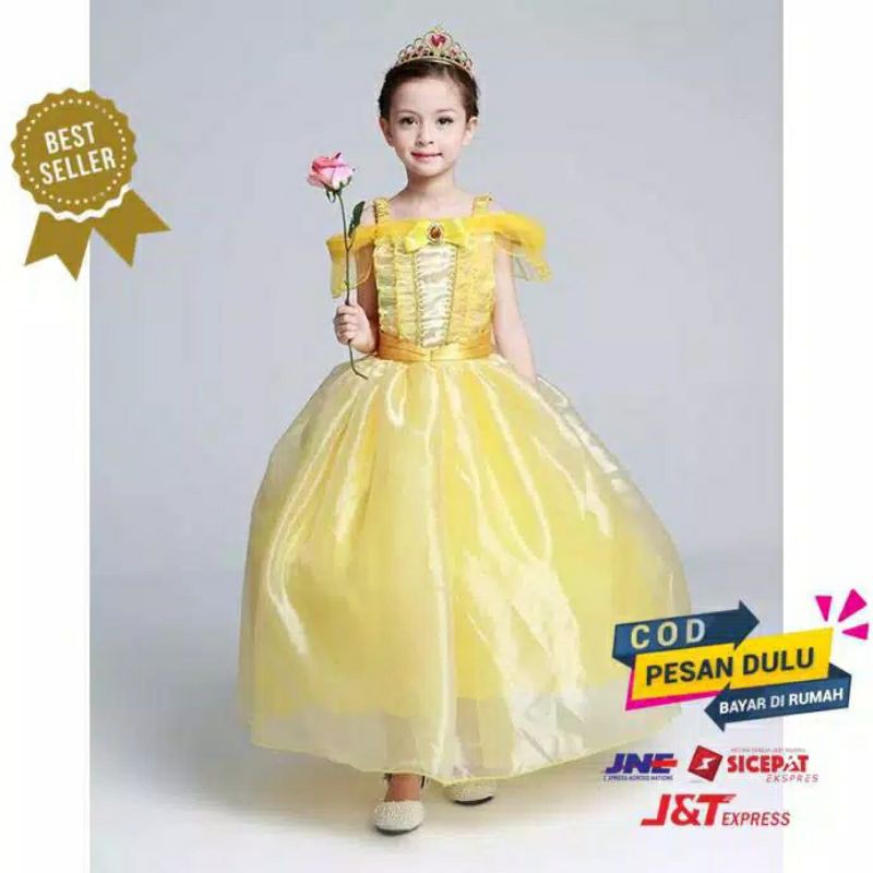 Dress anak princess Belle kostum cosh play beauty and the beast baju anak