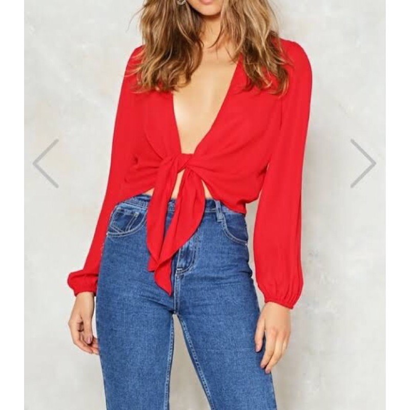 Blouse Merah / atasan merah / Nasty Gal Red hang me up to dry blouse