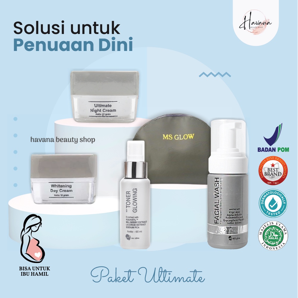 Ms Glow Ultimate Series Facial Wash Face Toner Day Night Cream Flek Hitam Pencerah Pemutih Wajah Pak