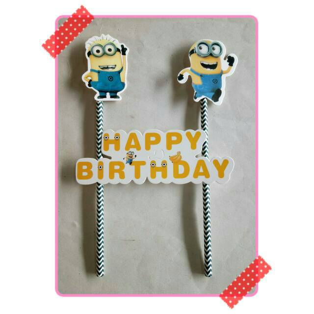 

Topper toper dekorasi hiasan kue ulang tahun cake happy birthday karakter minion