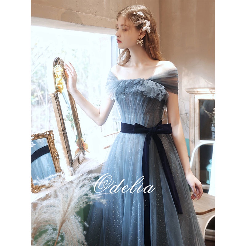 Gaun malam rok perempuan baru elegan temperamen panjang siswa dewasa upacara tes perjamuan gaun panj