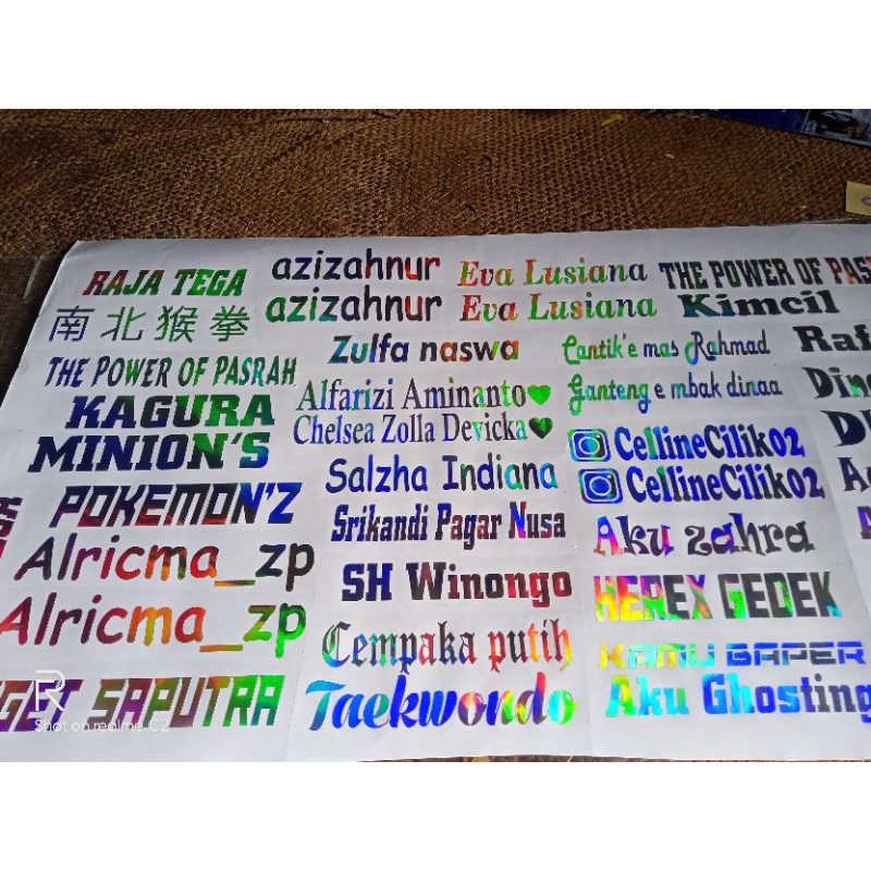 

costum stiker nama hologram ukuran 2*13 cm