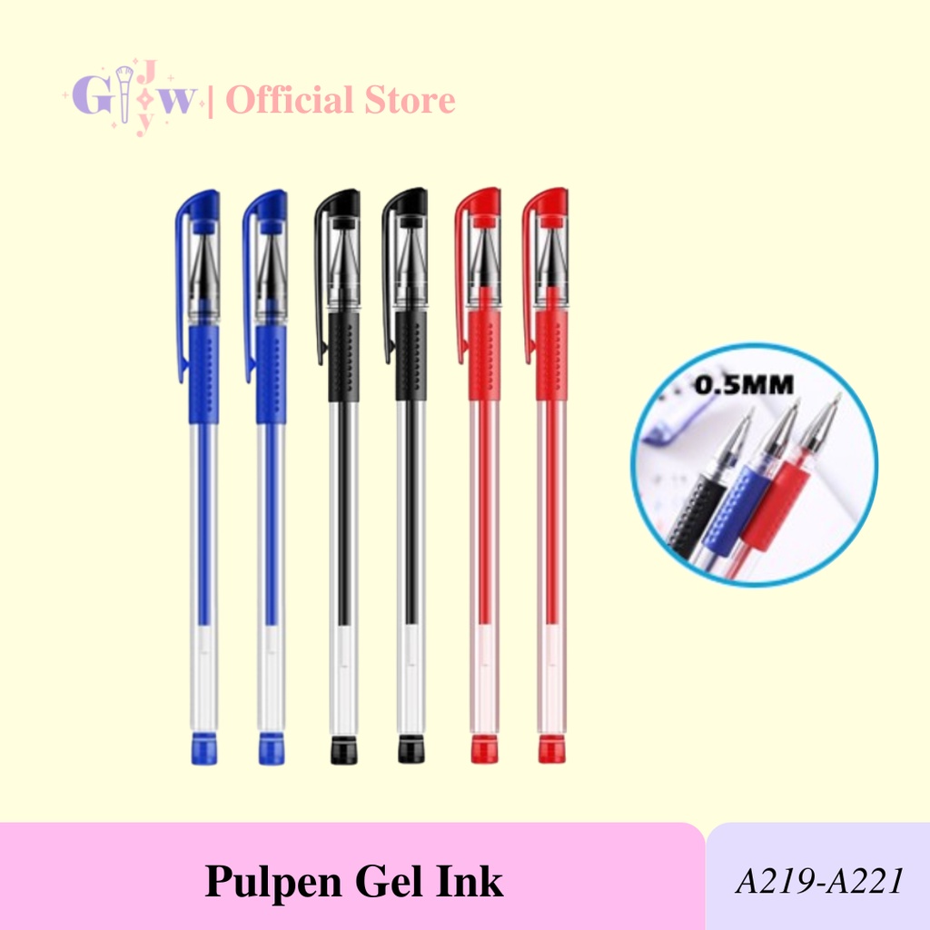 A219-A221 PULPEN GEL INK tinta hitam biru merah ballpoint alat tulis spidol buku atk kantor kertas penghapus pensil pen tipe x highlighter sekolah perlengkapan surat menyurat murah bulpen 0.5mm 0,5 cair standart