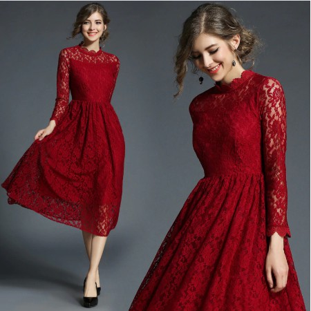 Renda Lengan Panjang Renda Penuh Gaun Pesta Lengan Panjang Gaun Wisuda Elegan