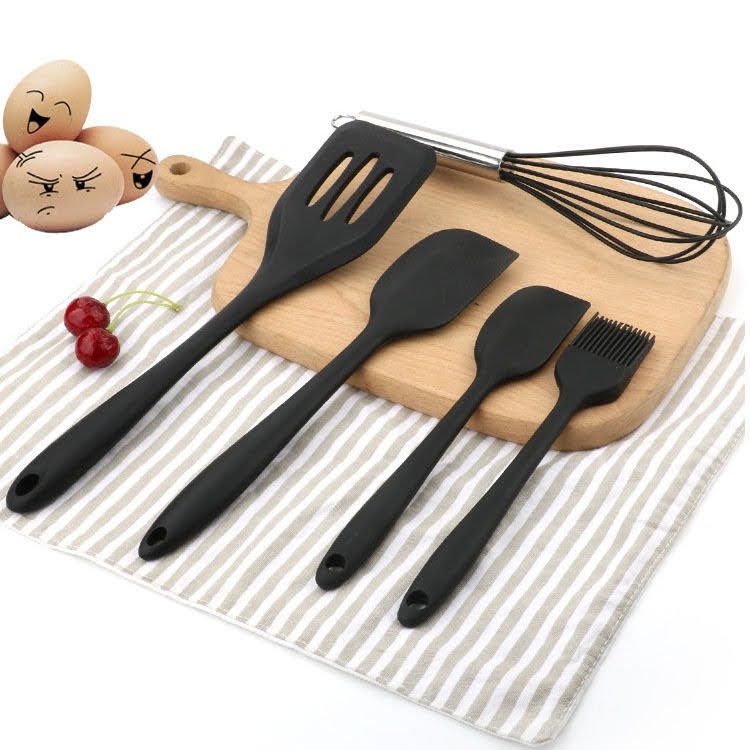 Set Alat Masak Peralatan Dapur 5 in 1 Spatula Sutil Kuas Sodet Pengocok Telur Bahan Tahan Panas Praktis Silicone Kitchen Set Spatula Scraper Brush Baking Kitchenware