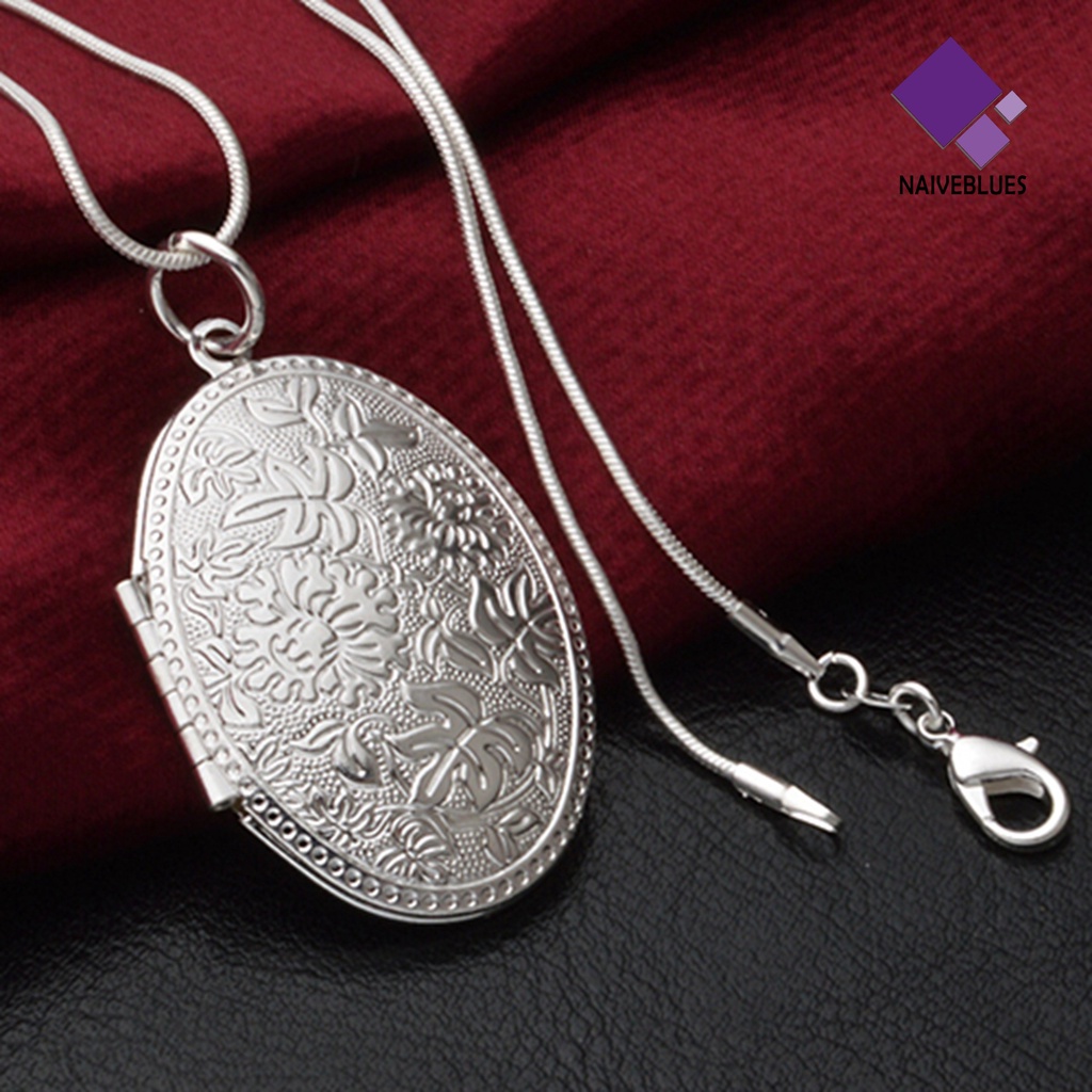 Kalung Rantai Liontin Loket Bahan Alloy Lapis Silver Untuk Unisex