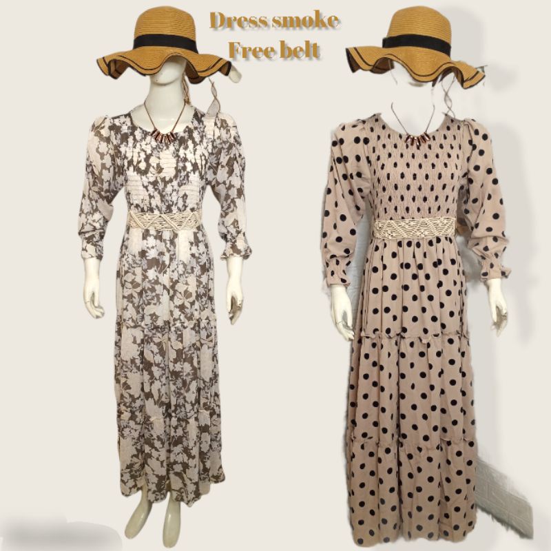 DRESS WANITA YUNA FASHION COKLAT MODEL SMOKE