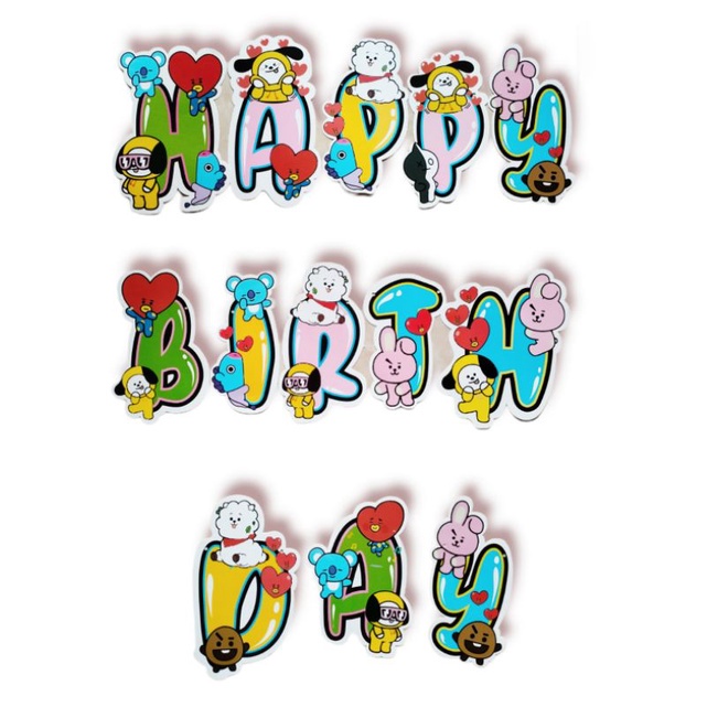 banner flag bunting flag garland flag ulang tahun happy birthday karakter BT21 BT 21 BTS Korea Kpop
