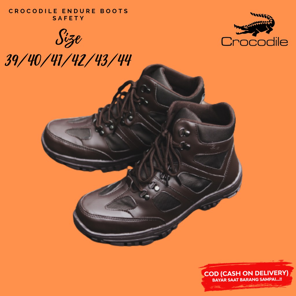 COD!! Sepatu Safety Ujung Besi Proyek Kerja Lapangan Tracking Touring Crocodile Endure Coklat Hiking