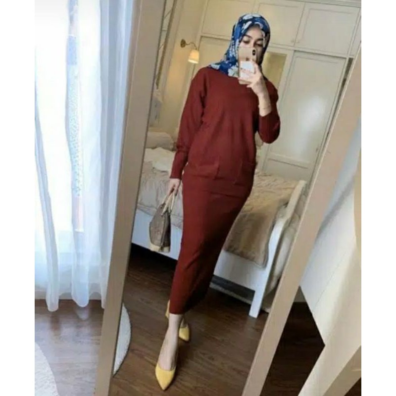 SETELAN RAJUT POCKY 2 IN 1/RAJUT WANITA/SETELAN RAJUT WANITA/PAKAIAN RAJUT