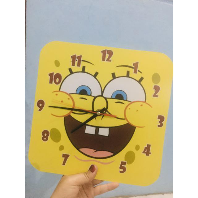 K1 Jam Dinding Karakter Unik Model Kotak Motif Kartun SpongeBob 25cm-2