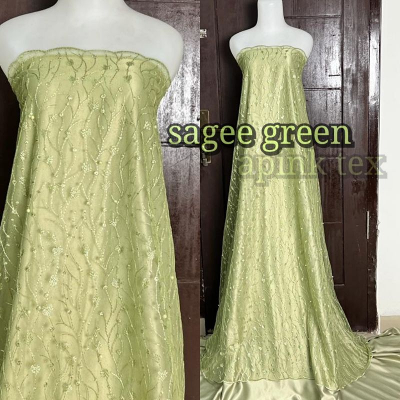 kain tile bordir bunga mutiara bahan tule tile kebaya wisuda seragam keluarga