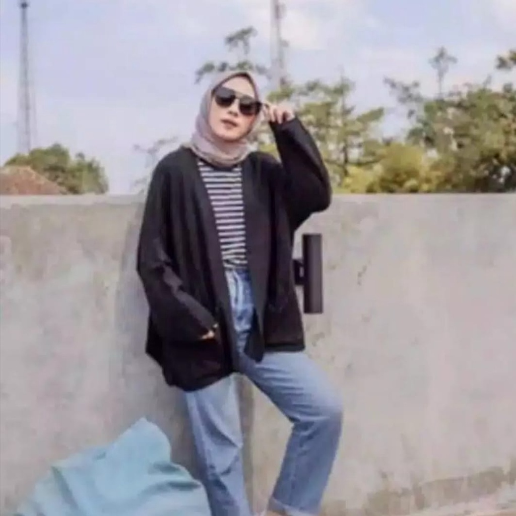 COD  Cardigan Rajut Jumbo XXL/3xl/4xl cardigan oversize rajut wanita lengan panjang big size-Hitam