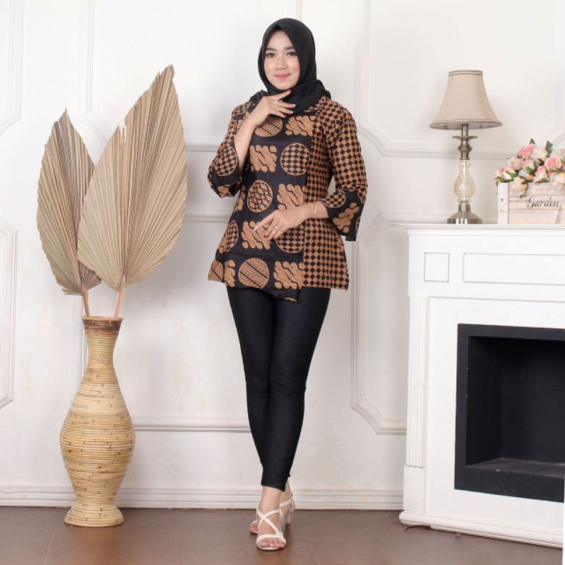 tey-17 Batik Wanita ASJ SA HRB026 Kenogo Kemeja Tosca Pendek-Model 4