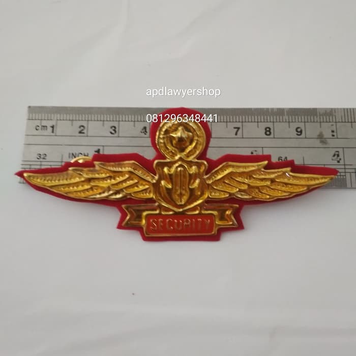 wing pin lencana security satpam 9cm x 3.6cm tebal bagus ORIGINAL