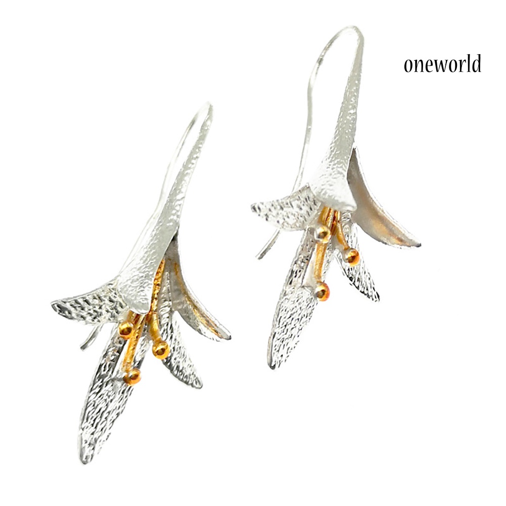 OW@ Evening Party Vintage Lily Flower Dangle Women Ear Hook Earrings Jewelry Gift