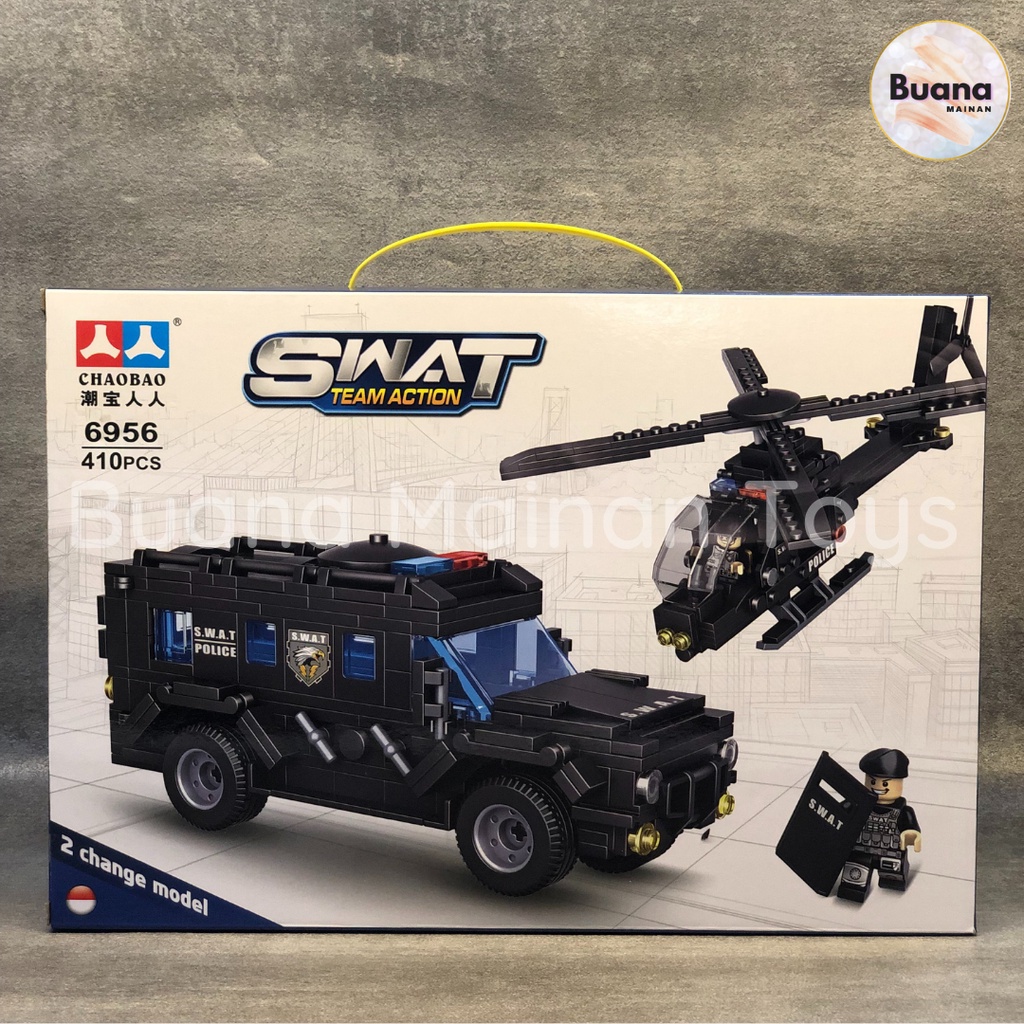 BRICKS CHAOBAO SWAT POLICE ACTION 6956 2 IN 1 JEEP HELICOPTER POLISI