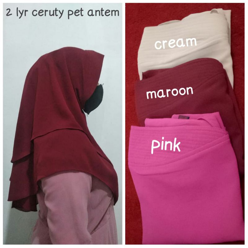 hijab 2 layer ceruty babydoll pet antem  jilbab langsung