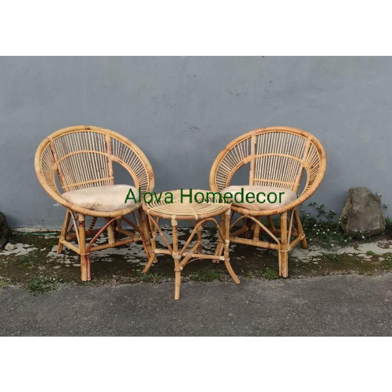 KURSI TERAS ROTAN ASLI 1 SET / KURSI SANTAI ROTAN UKURAN DEWASA