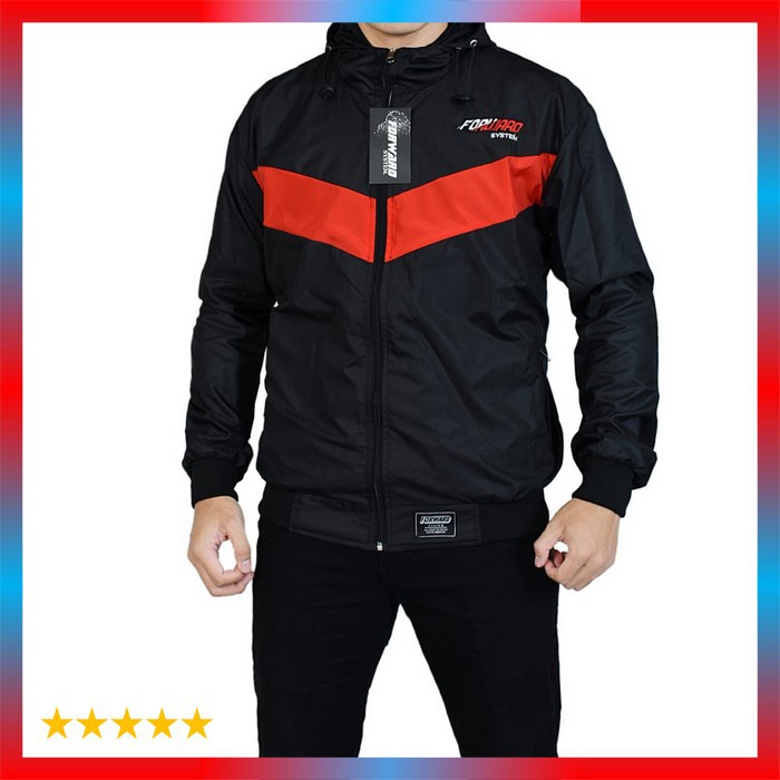 Jaket Parasut / Jaket Waterproof (Anti Air) Tebal Pola Strip Jacket Motor Pria Original Forward