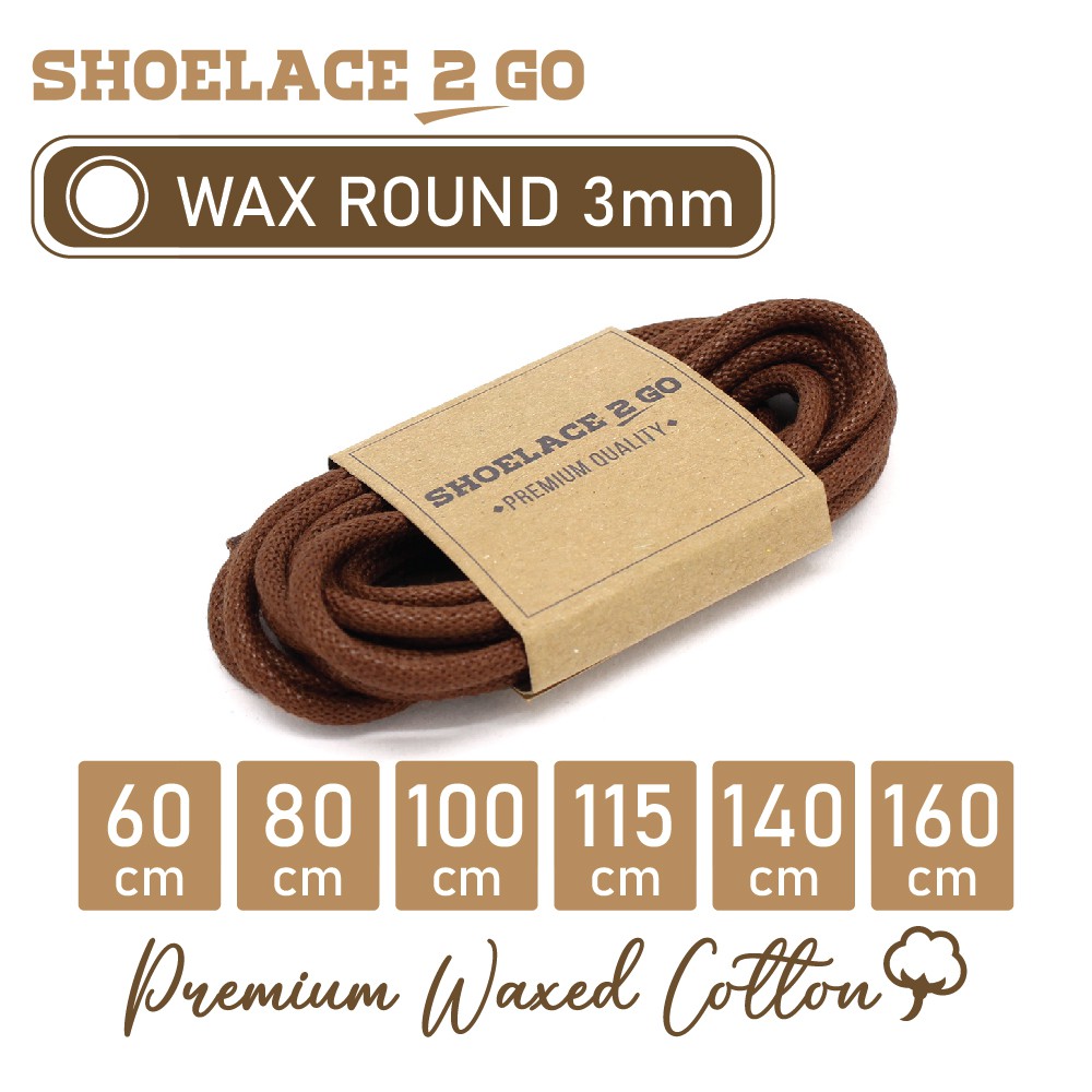 SHOELACE 2 GO PREMIUM TALI SEPATU LILIN WAX BULAT ROUND - WR3 - C1 - BROWN - 3MM